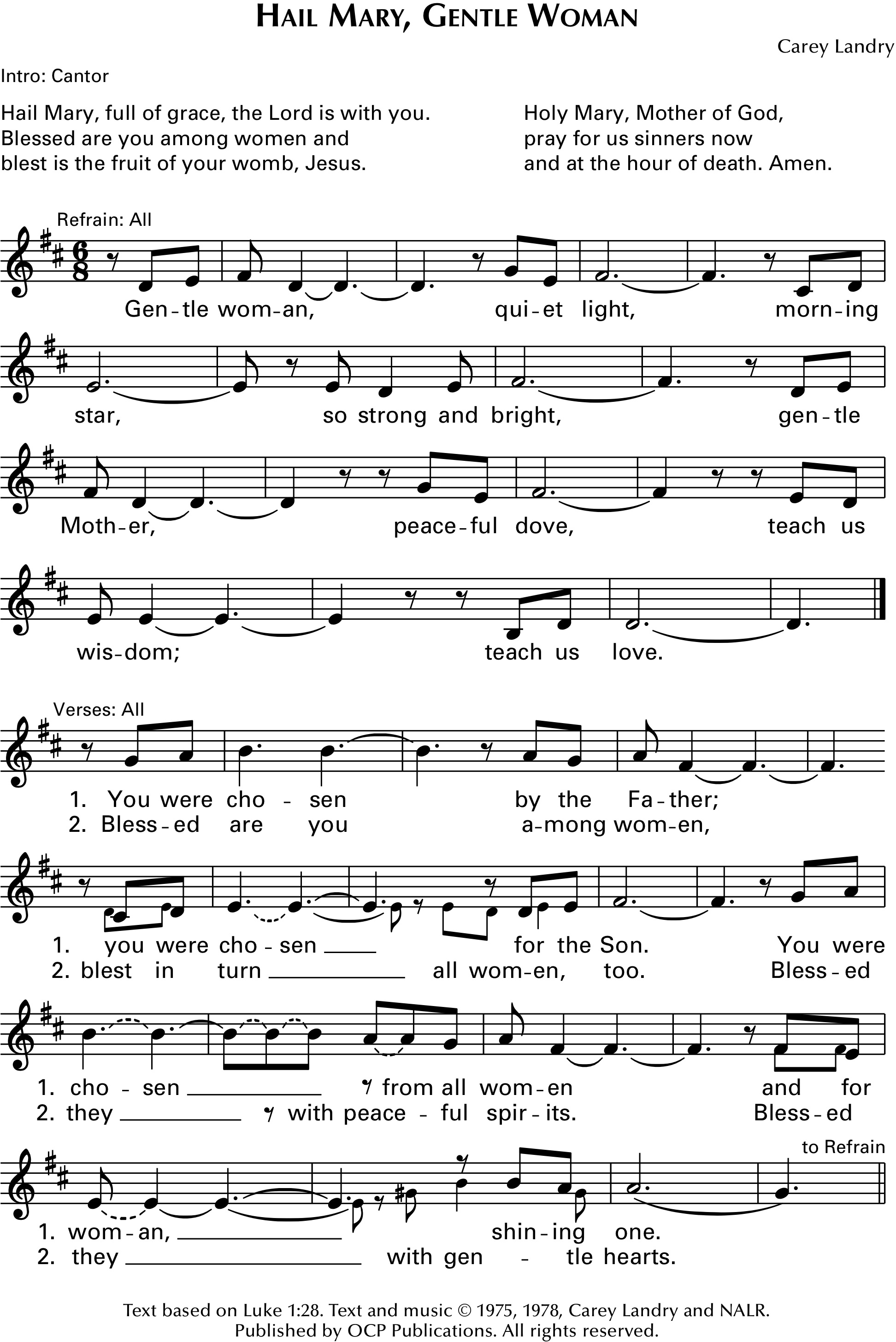 Hail Mary, Gentle Woman score